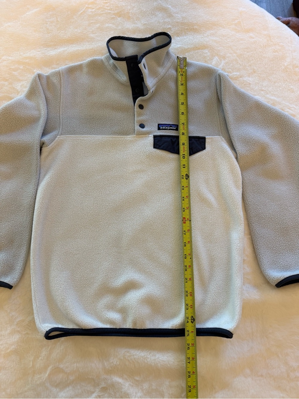 Patagonia Women’s Cream Fleece Snap Pullover with Black Trim